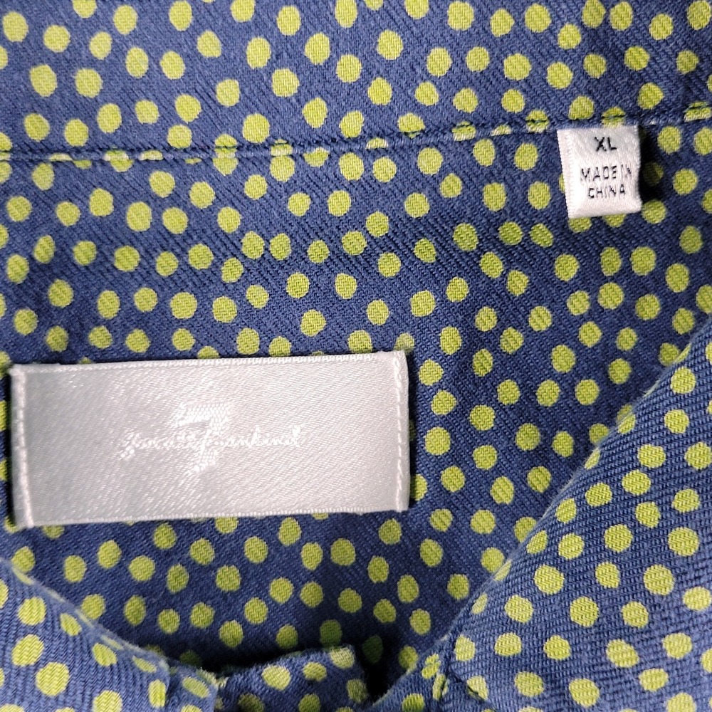 7 For All Mankind Button Down Mens Size XL Blue Green Polka Dot Geo Short Sleeve - Picture 2 of 10